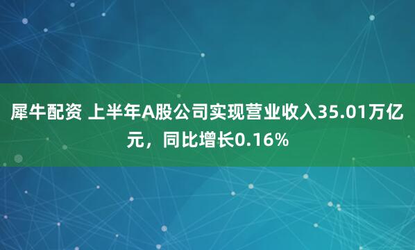 犀牛配资 上半年A股公司实现营业收入35.01万亿元，同比增长0.16%